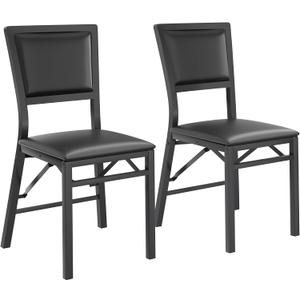 VECELO Folding Dining Chairs Set of 2, Metal Padded Foldable Seating with Comfortable Faux Leather, Space-Saving Portable Guest Seats for Kitchen & Office, No Assembly, Black, 2 Pack