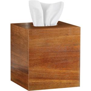 Tissue Box Cover Square, Acacia Wood Tissue Box Holder with Slide-Out Bottom, Wooden Tissues Cube Boxes Cover for Bathroom, Bedroom, Dinner Table, NightStand, Office, Modern Farmhouse Decor (Jzthutaomu)