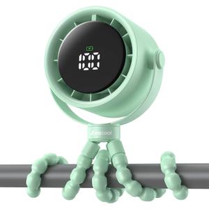 AMACOOL Baby Stroller Fan, Rechargeable Portable Clip on Fan, 17H Cooling with 5 Speeds, LED Display, 360Rotate Personal Cooling Fans for Car Seat, Crib, Travel, Camping, Gifts for New Parents (Green)