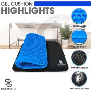 SelectSoma Gel Seat Cushion for Long Sitting Pressure Relief for Back, Sciatica, Coccyx, Tailbone Pain - Cushion for Office Chair, Wheelchair, Car & Truck, Patio Chairs - Egg Seat Pad