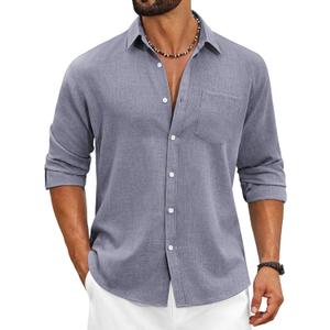 COOFANDY Men's Cotton Linen Button Down Shirts Long Sleeve Casual Summer Beach Shirts for Men (Medium, Mottled Navy)