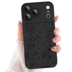ZIYE Compatible with iPhone 17 Pro Max Case Flower Floral Pattern Black