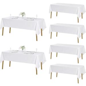 Fokitut 6 Pack Rectangle Tablecloth, 60x120 Inch, Stain Resistant and Wrinkle Polyester Table Cloth, Fabric Table Cover for Kitchen Dining, Wedding, Party, Holiday Dinner-White