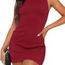 WIHOLL Women's Summer Sleeveless Boat Neck Mini Dress Slim Fit Party Club Bodycon Dresses (X-Large)