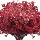 16 Bundles Artificial Boxwood Flowers Outdoor UV Resistant, 13.5" Fall Faux Greenery for Porch Planters Thanksgiving Decor - Fake Plants for Garden, Fireplace, Front Door(Wine Red)