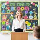 2 x Spring Bulletin Board Decorations for Classroom - It's Time to Bloom Bulletin Board Set with 3D Paper Flower Cutouts Motivational Decorations for Spring Summer School Home Chalkboard Door Wall Supply (Green)