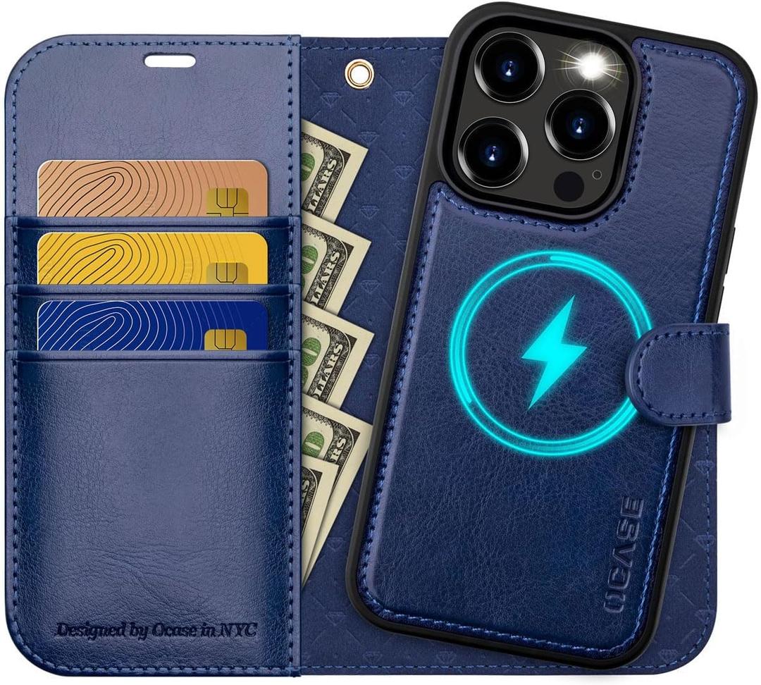 OCASE for iPhone 15 Pro Detachable Wallet Case with Card Holder, [2 in 1] PU Leather Flip Folio Case with RFID Blocking Magnetic Stand Removable Shockproof Phone Cove 6.1 Inch, Blue