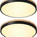 24W Dimmable Ceiling Light Fixture, 12 inch Flush Mount Light Fixture, LED Ceiling Lights Bedroom, Kitchen, Entryway, Super Bright 2700 Lumens, 300W Equivalent 5CCT(2700k-5000k) Wood & Black-2 Pack