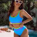 BMJL Women's High Waisted Bikini Sets Sporty Two Piece Swimsuits Color Block Cheeky High Cut Bathing Suits (M)