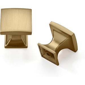 Khtumeware 9 Pack 1 inch Champagne Bronze Cabinet Knobs Zinc Satin Brass Square Drawer Pulls for Dresser Drawers