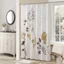 Silhouette Cream Flower Fabric Leaves Plants Tan Printed Waterproof Ivory Shower Curtain,Beige Floral Brown Bathroom Curtains,72" W x 78" L