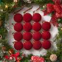 Brightown   Red Velvet Christmas Balls, 3.15 Inch Velvet Ornaments for Christmas Tree, Christma Tree Flocked Ornaments Balls for Family Holiday Wedding Party Xmas Hanging Decoration