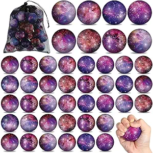 90 Pack Galaxy Stress Balls Bulk for Kids Adults 2 Inch Space Squeeze Anxiety Fidget Sensory Balls Children Outer Space Mini Relief Balls for Birthday Party Favors Finger Exercise School Carnival Gift