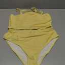 High Waisted Bandeau Bikini Set - Women Strapless Two Piece Swimsuits Ribbed Longline Full Coverage Bathing Suits Swimwear (Yellow, Large)