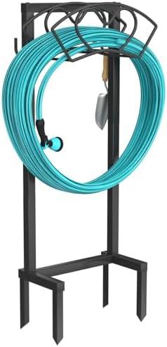 VyGrow Garden Hose Holder, Water Hose Reel Rack with 4 Spikes Heavy Duty Detachable Reel Stand Freestanding Hose Hanger, Garden Water Reel Rack for Outside Yard Lawn