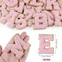 Morcheiong 52Pcs Self Adhesive Chenille Letter Patches A-Z, Chenille Letters for Clothing, Fabric, Shoes, Bags (Light Pink)