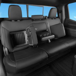 Custom Fit Chevy Silverado & GMC Sierra Seat Covers with Faux Leather for 2019 2020 2021 2022 2023 2024 2025 Chevy Silverado & GMC Sierra 1500 & 2020-2025 2500HD 3500HD (Black, Full Set (SG-A))