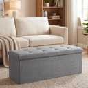 SONGMICS HOME Storage Ottoman, 35 Gallons End of Bench, 15.2 x 43.2 x 15.2 Inches, for Entryway, Living Room, Light Gray