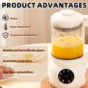 7-in-1 Automatic Nut Milk Maker, 40oz Soymilk Maker, 12 Blades, 12-Hour Timer/Auto Clean/Keep Warm/Boil/Low Noise, Make Homemade Almond, Oat, Soy, Coconut and Non-Dairy Beverages (White)