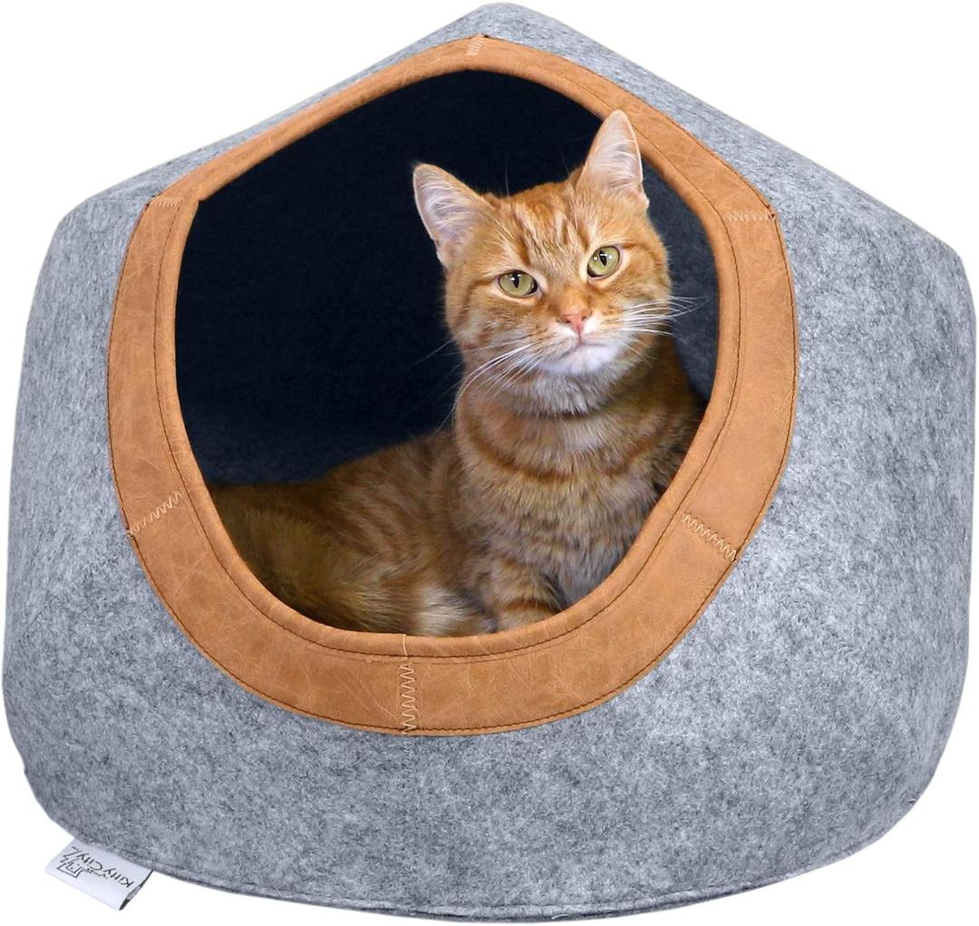 Kitty City Felt Round Bed, Warm and Cozy cat Bed, Gray