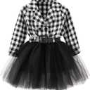 YOUNGER STAR Little Baby Girl Black and White Dress Buffalo Plaid Tutu Skirt Party Princess Formal Outfit Clothes (Size 150)