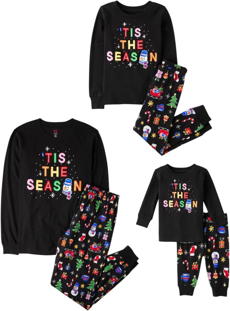The Children's Place unisex-baby Family Matching, Christmas and Holiday Pajama Sets, Cotton (6, Black Glow)