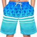 OlyPegic Boys Swim Trunks Bathing Suit Boys Swimsuit Swim Shorts Swimwear Quick Dry Swim Trunks Kids Beach Board Shorts (8-9 Years, Blue Coconut Tree)