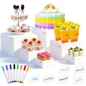 ABenkle 6Pcs Buffet Risers, Acrylic Food Risers, Buffet Table Risers and Stand Shelf Desktop Display for Party Catering Dessert Cupcake with Sign and Maker