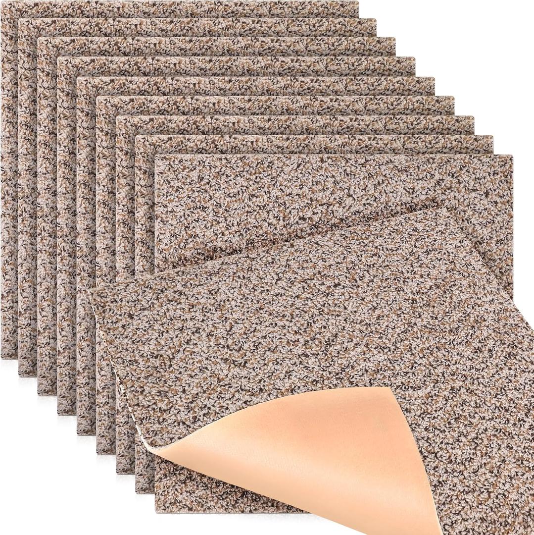 Feather Peel and Stick Carpet Tiles, Attached Cushion, Easy DIY Install, Soft Residential Carpet, American Made, Seamless Appearance, Plush (10 Tiles - 22.5 Square Feet) (Soar, 18x18)