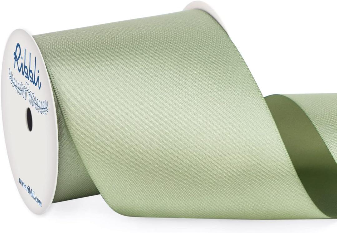 Ribbli Dusty Sage Satin Ribbon Double Faced Satin 3 Inch x Continuous 10 Yards-Sage Green Ribbon for Gift Wrapping Crafts Wedding Decoration Bows Bouquet Floral Arrangement Ribbli Dusty Sage Satin Ribbon Double Faced Satin 3 Inch x Continuous 10 Yards-Sage Green Ribbon for Gift Wrapping Crafts Wedding Decoration Bows Bouquet Floral Arrangement
