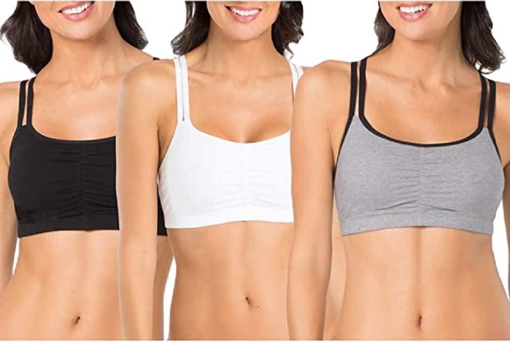 Fruit of the Loom Women's Spaghetti Strap Cotton Sports Bra-All-Day Comfort (38, Grey With Black/White/Black)