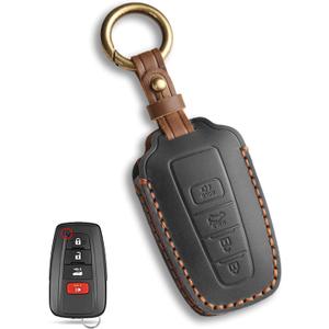 for Toyota Key Fob Cover Genuine Leather Key Case Shell Compatible with 4Runner Highlander Camry RAV4 C-HR (Black, 4 Buttons)