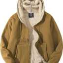 PEHMEA Men's Warm Thicken Fleece Hoodie Sherpa Lined Full-Zip Sweatshirt Jacket (X-Large, Khaki)