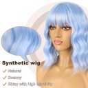 Short Bob Wigs with Bangs for Women Loose Wavy Wig Curly Wavy Shoulder Length Bob Synthetic Cosplay Wig for Girl Colorful Costume Wigs (Light Blue)