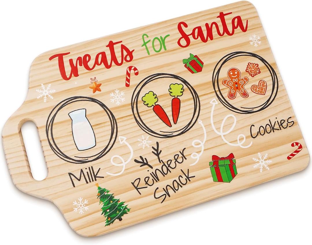 Dear Santa Cookie Plate Irregular Christmas Treat Santa Wooden Holding Tray Xmas Eve Treat Boards Cute Plate Platter Mat Wood Pans for Winter Holiday Decoration Supplies