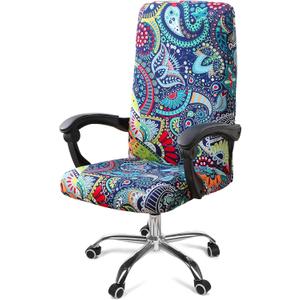 Smiry Stretch Printed Computer Office Chair Covers, Soft Fit Universal Desk Rotating Chair Slipcovers, Removable Washable Anti-Dust Spandex Chair Protector Cover with Zipper, Blue Green