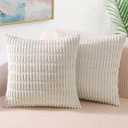 decorUhome Cream White Neutral Decorative Throw Pillow Covers 18x18 Inch Set of 2, Boho Soft Corduroy Striped Square Pillow Covers Modern Twill Pillow Covers for Couch Bed Sofa Living Room