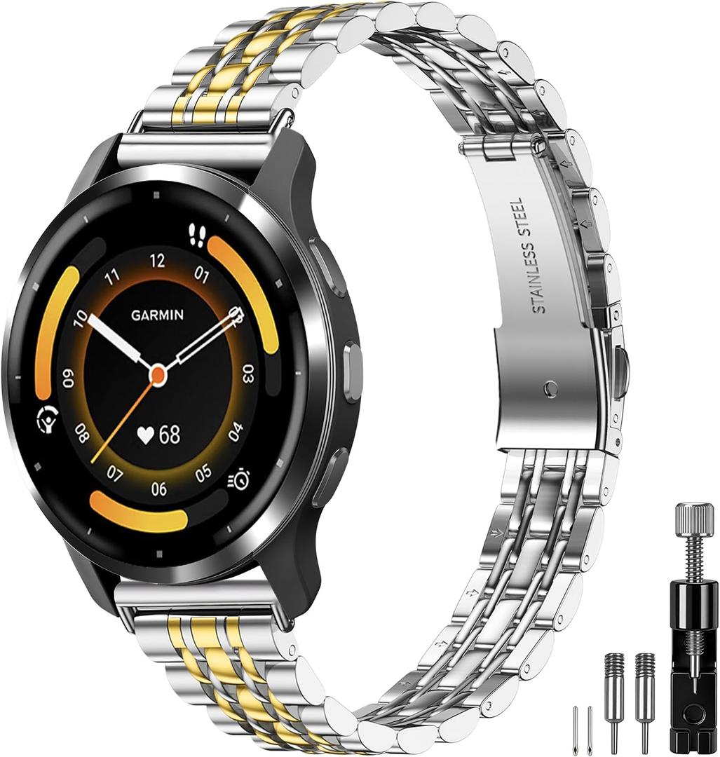 18mm Slim Metal Band Compatible with Garmin Venu 3S 41mm/Venu 4 41mm/Venu 2S/Vivoactive 4S/Vivomove 3S/Forerunner 255S/Forerunner 265S,Stainless Steel Elegant Thin Strap Chain for Women Men