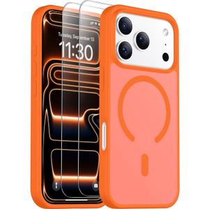 SPIDERCASE Designed for iPhone 17 Pro Case, Magnetic Translucent [2 Tempered Glass Screen Protector] [Camera Protection] Anti-Fingerprint Anti-Scratch for iPhone 17 Pro 6.3, Orange