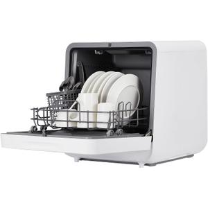Compact No-Install Dishwasher - High Capacity Design, 2-Way Water Supply (Faucet Hookup + Self-Priming), Powerful Hot Air Dry Technology, Clear LED Panel, Space-Saving Solution for RVs, Dorms & Tin