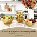5 PCS Golden Mixing Bowls, Stainless Steel Salad Bowls with Airtight Lids, Mirror Finish Nested Mixing Bowl Set with Mesh Strainer, 4 Bowl Sizes for Baking, Meal Prep, Food Serving