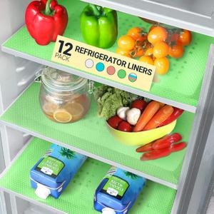 Refrigerator Liners for Shelves (12 Pack) by Lindas Essentials - Non-Adhesive Shelf or Drawer Liner, BPA-Free Fridge Mats for Kitchen & Cabinets, Easy to Clean, Ideal Household Essentials (Green) (12 Sheets (17.7 x 11.4 Inches))