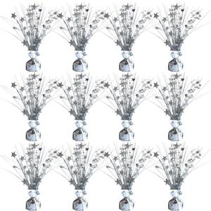 12 Pack Metallic Sliver Foil Spray Centerpieces Stars Brust Table Centerpieces for Wedding Birthday Anniversary Holiday Party Decor, Metallic Star Balloon Wights for Party, Decor for Party