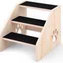 Dog Stairs, Wooden 3-Step Dog Ramp for Small Medium Large Older Cat, Puppy Essentials Pet Step Ladder for High Bed Couch Car