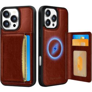 Uppuppy for iPhone 16 Pro Max Case with Wallet - Fits 4 Card Slots, Compatible with MagSafe for Women Men Aesthetic PU Leather Credit Card Holder Kickstand Phone Cover for Apple 16 Promax, Brown