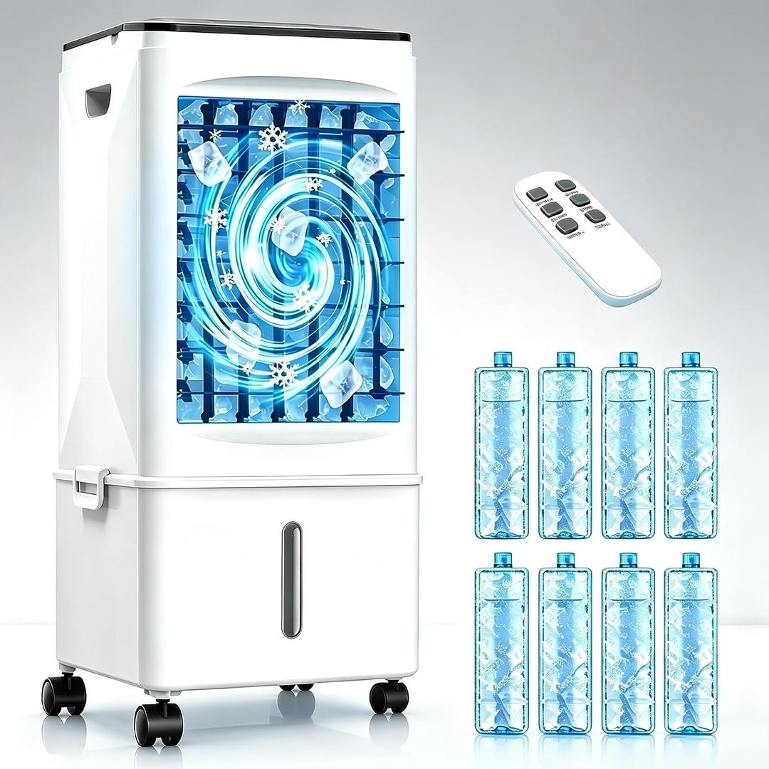 Portable Air Conditioners, 3-in-1 Evaporative Room Air Conditioners Fan with Humidifier, 3 Speed Wind, Dual Control & Rolling Wheels for Home Office Bedroom