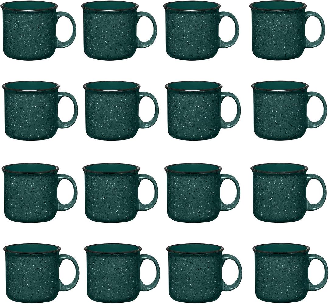 Gifts by Design Set of 16 Ceramic Campfire Mugs – 15 Oz, Green – Coffee & Tea Cups for Home, Work, Travel, Camping – Customizable, Great for DIY, Events, Companies