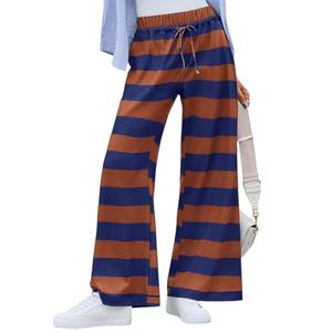 Yousify Womens Striped Wide Leg Flare Pants Casual Drawstring Elastic Waist Loose Yoga Lounge Pant with Pockets Brown Size L