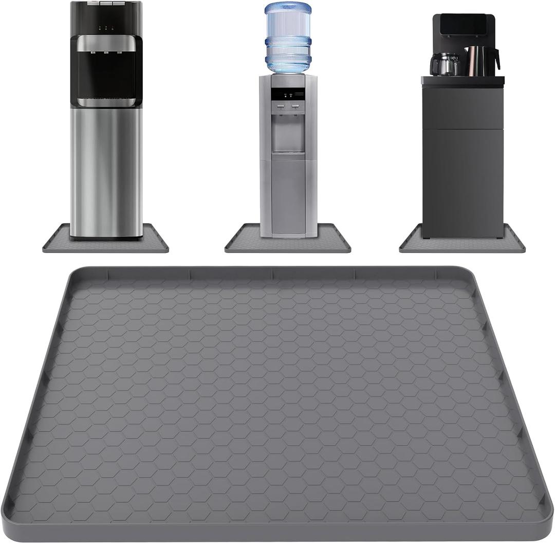 Water Cooler Mat - (22" x 19") Non-Slip Water Cooler Dispenser Mat with Raised Edges for Floor Protection, Under Water Cooler Dispenser Mat, Great for Bedrooms,Kitchens, Offices, Bars (Gray)