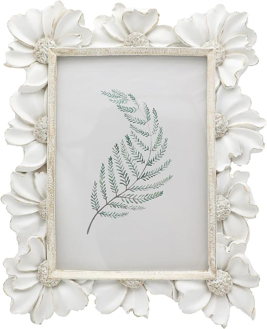 5x7 Vintage Picture Frame, Antique White Ornate Photo Frame, for Tabletop and Wall Display, Decorative Floral Design Retro Home Decor, Old Fashioned Photo Gallery Art